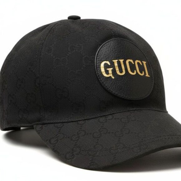 Gucci Baseball Cap Hat Gold Foil Embossed GG Black 4 Hg53 1060 Size main image 8